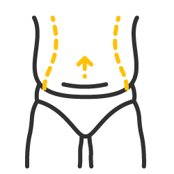 Icono negro y amarillo de abdominoplastia