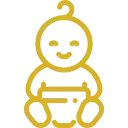 Icono dorado de un bebé sentado con pañal