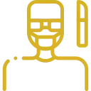 Icono dorado de un cirujano con un bisturí
