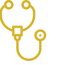 Icono dorado de un fonendoscopio, instrumento esencial en la práctica médica