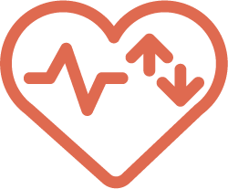 Icono naranja de un corazón con un registro de ritmo cardíaco