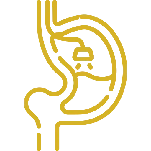 Icono dorado de un endoscopio examinando el estómago