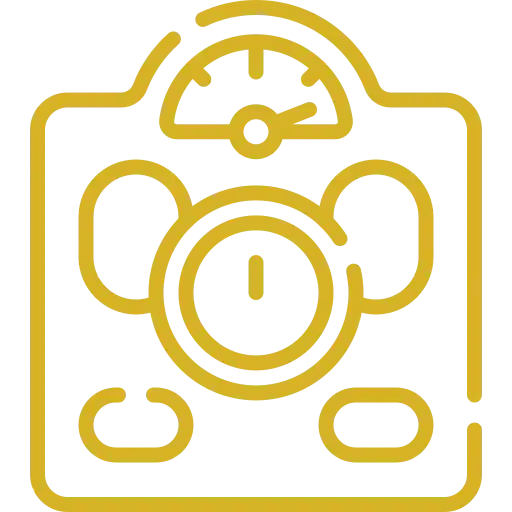 Icono dorado de una báscula con exceso de peso