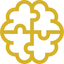 Icono dorado de un cerebro con forma de puzzle