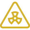 Icono dorado de señal de riesgo de radiación