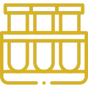 Icono dorado de tubos de ensayo para pruebas de laboratorio