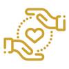 Imagen de un icono dorado de unas manos protegiendo un corazón.