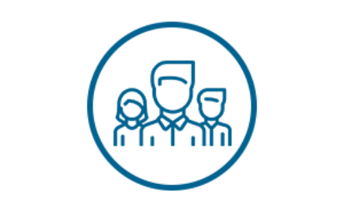 Imagen de un icono azul de un equipo de profesionales dentro de un círculo.