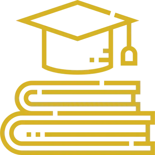 Icono dorado de docencia, con unos libros y birrete académico