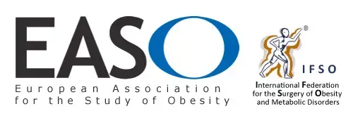 Logos de la Sociedad Europea para el estudio de la Obesidad (EASO) y de la Federación Internacional para la Cirugía Bariátrica (IFSO).