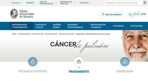 <p>Catpura de pantalla de la portada de la web de la Clínica Universidad de Navarra</p>