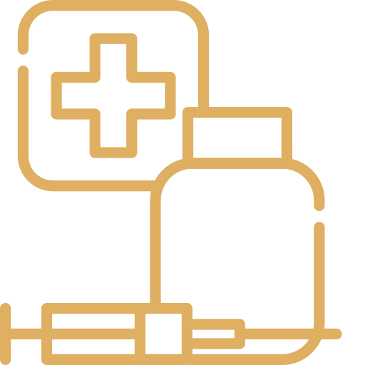 Icono dorado de radiofármacos, fármacos marcados radiactivamente para el diagnóstico y tratamiento de enfermedades