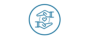 Imagen de un icono azul de unas manos rodeando un corazón dentro de un círculo.